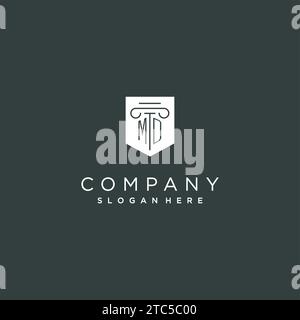 MD monogram with pillar and shield logo design, luxury and elegant logo for legal firm vector graphic Stock Vector