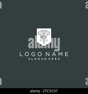 MK monogram with pillar and shield logo design, luxury and elegant logo for legal firm vector graphic Stock Vector