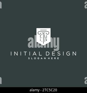 EW monogram with pillar and shield logo design, luxury and elegant logo for legal firm vector graphic Stock Vector