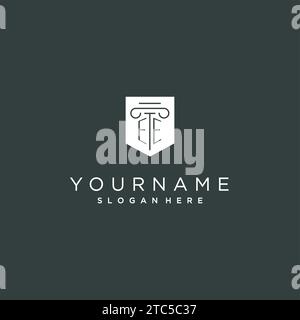 EE monogram with pillar and shield logo design, luxury and elegant logo for legal firm vector graphic Stock Vector