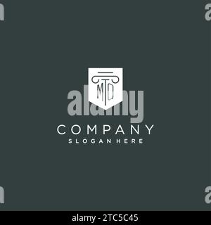 MQ monogram with pillar and shield logo design, luxury and elegant logo for legal firm vector graphic Stock Vector