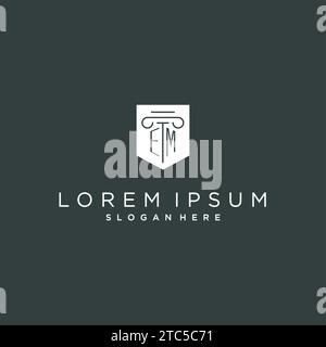 EM monogram with pillar and shield logo design, luxury and elegant logo for legal firm vector graphic Stock Vector