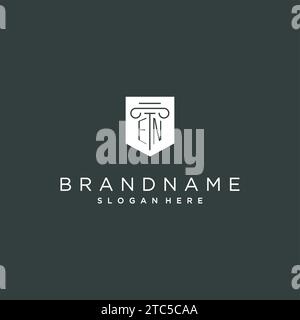 EN monogram with pillar and shield logo design, luxury and elegant logo for legal firm vector graphic Stock Vector