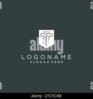 OT monogram with pillar and shield logo design, luxury and elegant logo for legal firm vector graphic Stock Vector