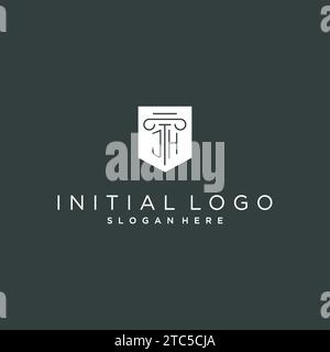 JH monogram with pillar and shield logo design, luxury and elegant logo for legal firm vector graphic Stock Vector