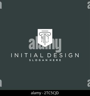 NJ monogram with pillar and shield logo design, luxury and elegant logo for legal firm vector graphic Stock Vector