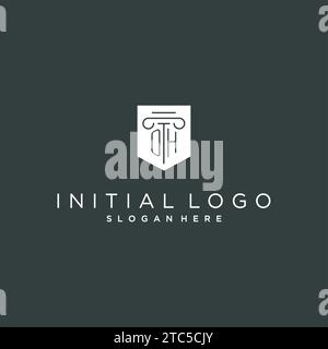 OH monogram with pillar and shield logo design, luxury and elegant logo for legal firm vector graphic Stock Vector