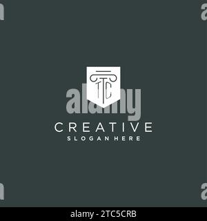 TC monogram with pillar and shield logo design, luxury and elegant logo for legal firm vector graphic Stock Vector