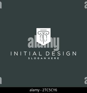 QJ monogram with pillar and shield logo design, luxury and elegant logo for legal firm vector graphic Stock Vector