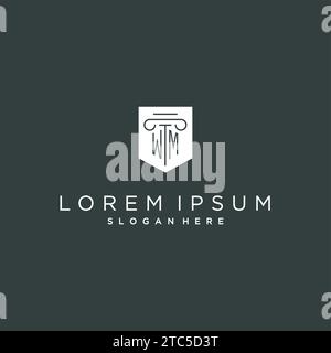 WM monogram with pillar and shield logo design, luxury and elegant logo for legal firm vector graphic Stock Vector