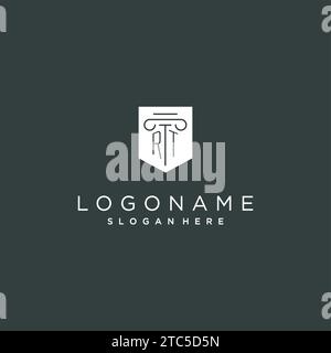 RT monogram with pillar and shield logo design, luxury and elegant logo for legal firm vector graphic Stock Vector