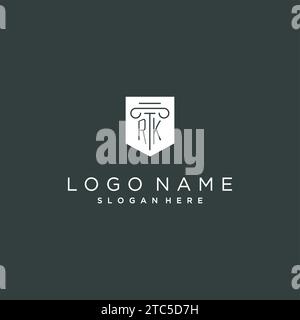 RK monogram with pillar and shield logo design, luxury and elegant logo for legal firm vector graphic Stock Vector