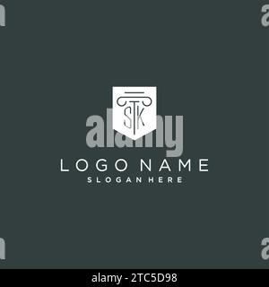 SK monogram with pillar and shield logo design, luxury and elegant logo for legal firm vector graphic Stock Vector