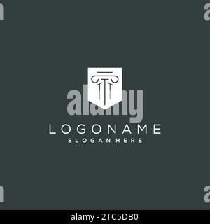 TT monogram with pillar and shield logo design, luxury and elegant logo for legal firm vector graphic Stock Vector