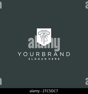 VS monogram with pillar and shield logo design, luxury and elegant logo for legal firm vector graphic Stock Vector