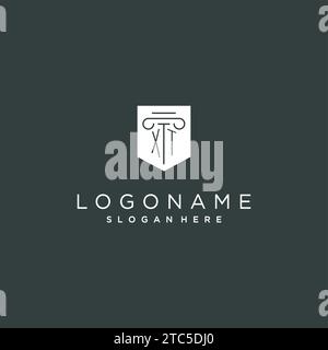 XT monogram with pillar and shield logo design, luxury and elegant logo for legal firm vector graphic Stock Vector