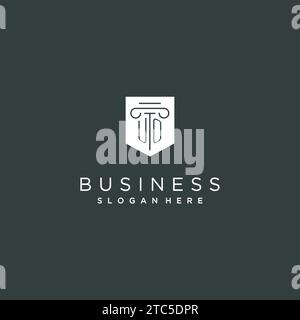 UO monogram with pillar and shield logo design, luxury and elegant logo for legal firm vector graphic Stock Vector