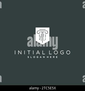 WU monogram with pillar and shield logo design, luxury and elegant logo for legal firm vector graphic Stock Vector