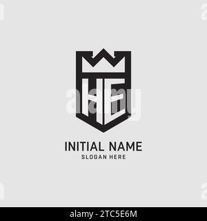 Initial HE logo shield shape, creative esport logo design vector graphic Stock Vector