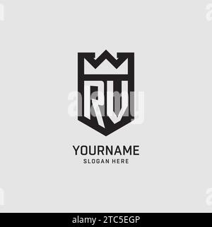 Initial RV logo shield shape, creative esport logo design vector graphic Stock Vector