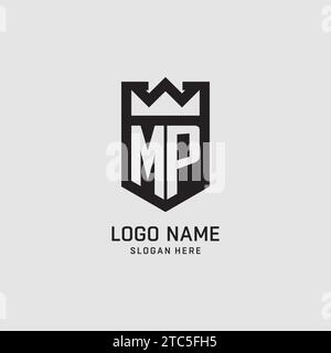 Initial MP logo shield shape, creative esport logo design vector graphic Stock Vector