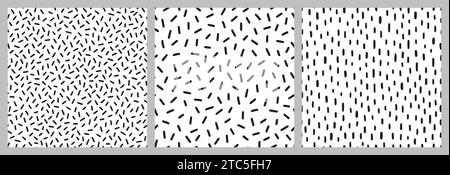 Small dash pattern on white background set. Hand drawn small black dash seamless pattern. Simple minimal abstract, geometric texture design seamless background. Vector illustration Stock Vector