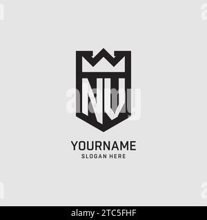 Initial NV logo shield shape, creative esport logo design vector graphic Stock Vector