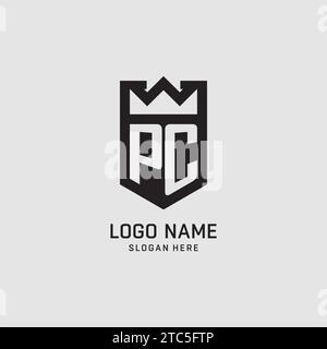 Initial PC logo shield shape, creative esport logo design vector graphic Stock Vector