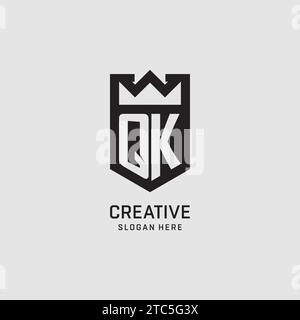 Initial QK logo shield shape, creative esport logo design vector graphic Stock Vector