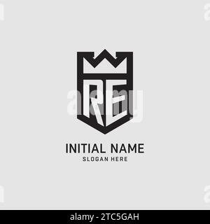 Initial RE logo shield shape, creative esport logo design vector graphic Stock Vector