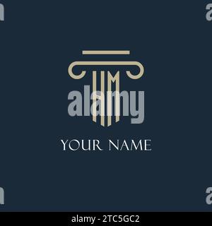 HM initial logo for lawyer, law firm, law office with pillar icon design ideas Stock Vector