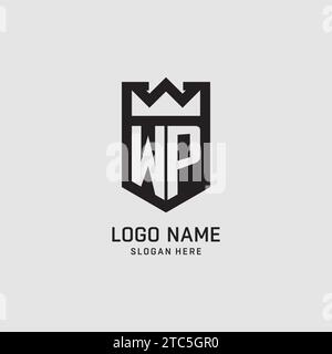 Initial WP logo shield shape, creative esport logo design vector graphic Stock Vector