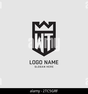 Initial WT logo shield shape, creative esport logo design vector graphic Stock Vector
