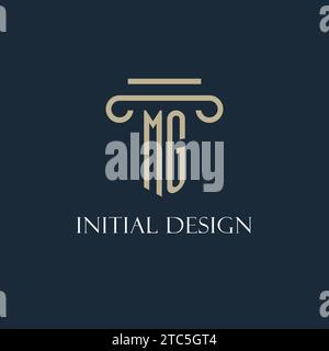 MG initial logo for lawyer, law firm, law office with pillar icon design ideas Stock Vector