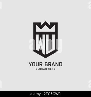 Initial WU logo shield shape, creative esport logo design vector graphic Stock Vector