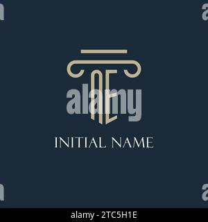 NE initial logo for lawyer, law firm, law office with pillar icon design ideas Stock Vector
