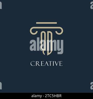 QD initial logo for lawyer, law firm, law office with pillar icon design ideas Stock Vector
