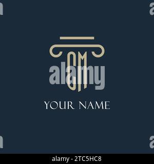 CM initial logo for lawyer, law firm, law office with pillar icon design ideas Stock Vector