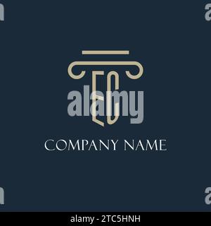 EC initial logo for lawyer, law firm, law office with pillar icon design ideas Stock Vector