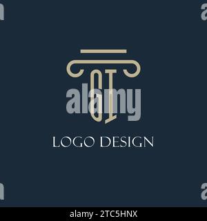 GI initial logo for lawyer, law firm, law office with pillar icon design ideas Stock Vector