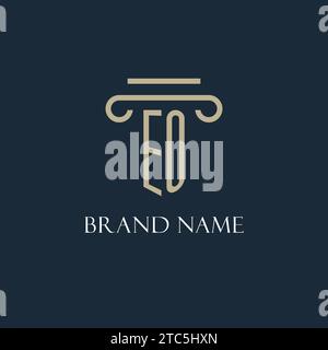 EO initial logo for lawyer, law firm, law office with pillar icon design ideas Stock Vector