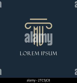 MU initial logo for lawyer, law firm, law office with pillar icon design ideas Stock Vector