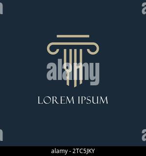 YH initial logo for lawyer, law firm, law office with pillar icon design ideas Stock Vector