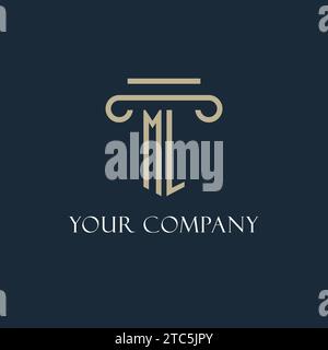 ML initial logo for lawyer, law firm, law office with pillar icon design ideas Stock Vector