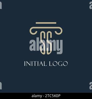SS initial logo for lawyer, law firm, law office with pillar icon design ideas Stock Vector