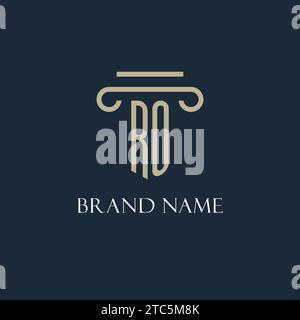 RO initial logo for lawyer, law firm, law office with pillar icon design ideas Stock Vector