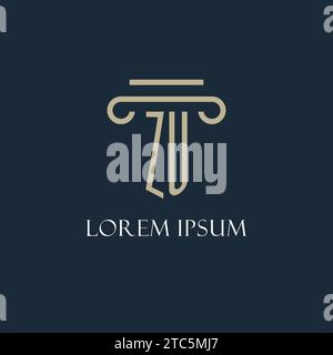 ZU initial logo for lawyer, law firm, law office with pillar icon design ideas Stock Vector