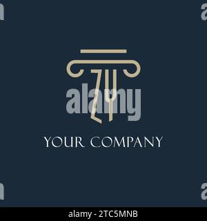 ZY initial logo for lawyer, law firm, law office with pillar icon design ideas Stock Vector
