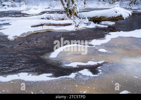 River with ice in a wintry landscape Stock Photo