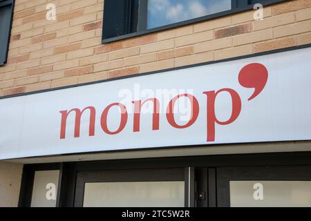 Bordeaux , France - 11 20 2023 : Monop' logo sign shop signboard supermarket store wall facade text brand Stock Photo